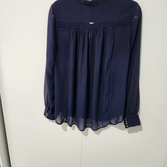 White House Black Market Navy Blue Sheer Button Down Long Sleeve Blouse - Size 4 - Picture 6 of 6